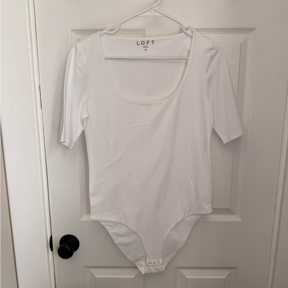 LOFT White Fitted Bodysuit 3/4 Sleeve